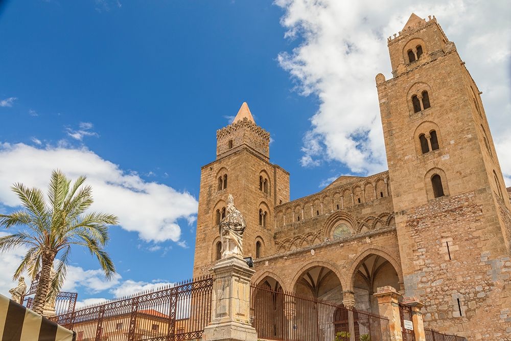 Palermo Province-Cefalu Exterior view of the towers of the Cefalu Cathedral